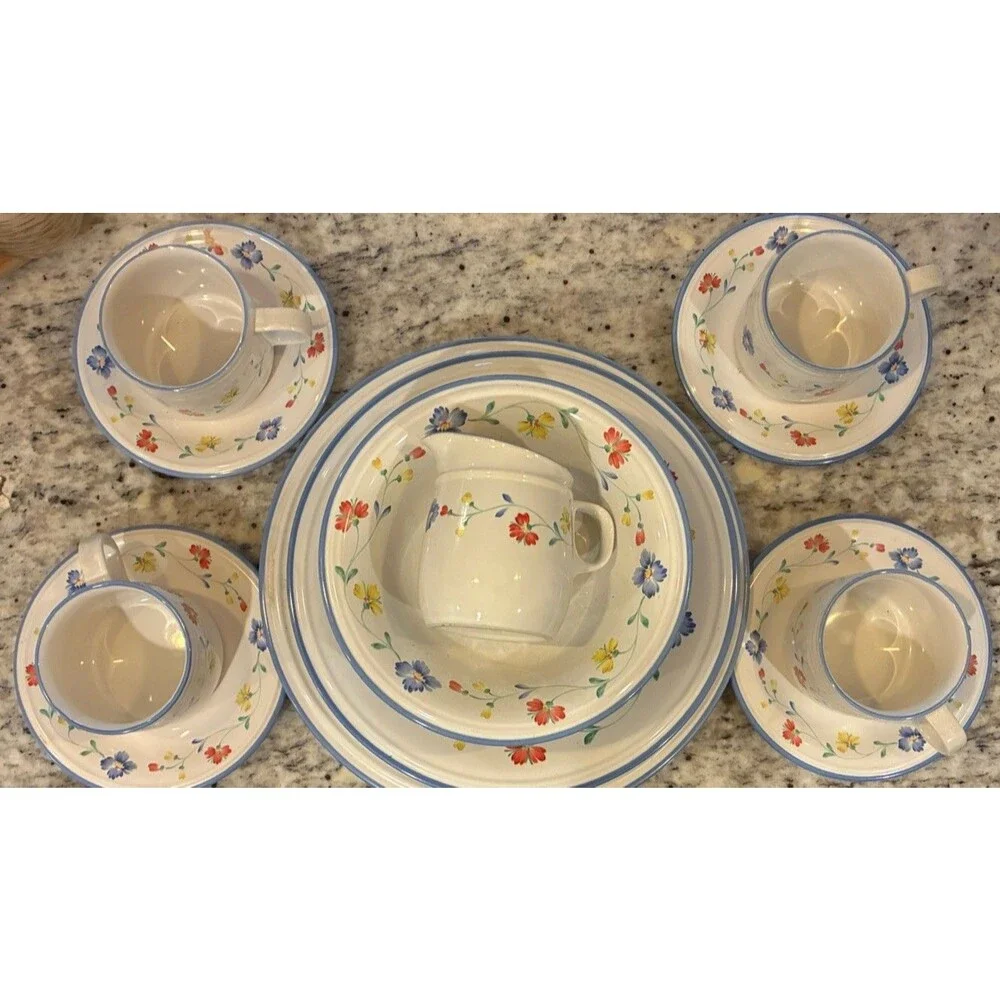 Savoir Vivre Summer Garden Set- Platter, Creamer, Bowls, Saucer Cup Set of 16